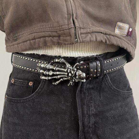 y2k style gothic skeleton hand western design belt - Picture 4 of 7